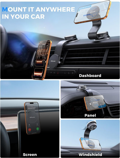 eSamcore 17 16 15 14 13 12 for Magsafe Car Mount, Bendable Alloy Arm Magnetic Phone Holders for Your Car Dashboard