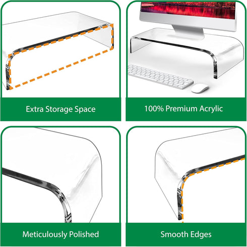 Clear Acrylic Monitor Riser for Home Office - AMT Premium Design