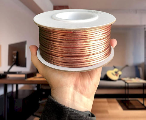 Kinter 100ft 16-Gauge Audio Stereo Speaker Wire Cable, 2 Conductor, Polarity Marked, Flexible Clear PVC