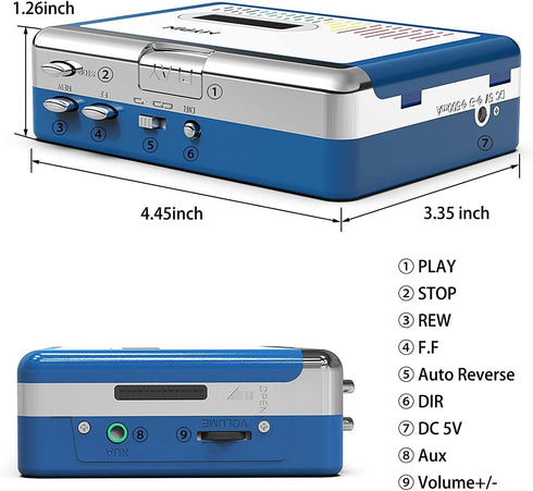 Bluetooth Cassette Player with Headphone, Portable Tape Player with Bluetooth Output, 2 AA Battery or USB Power Supply
