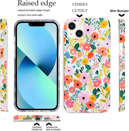 J.west iPhone 13 Case 6.1, Slim Fit Soft Shockproof Floral Cover, Cute Garden Pattern, Anti-Scratch Protection for