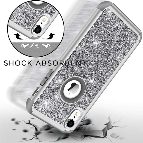 Hython Heavy Duty iPhone XR Case, Full-Body Defender Protective Bling Glitter Armor Hybrid Shockproof Cover, Gray