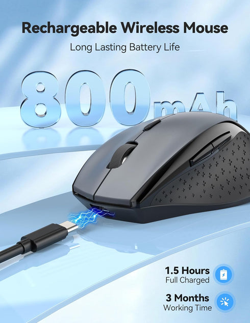 TECKNET Computer,2.4G Wireless,6 6400 Wireless Mouse Rechargeable,Mouse for Laptop USB Computer Mice Button DPI