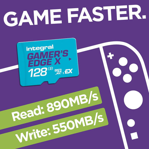 Integral 128GB 2, 890MB/s 550MB/s 4K A2, Gamer's Edge X Micro SD Express Card for Nintendo Switch up to Read, Write