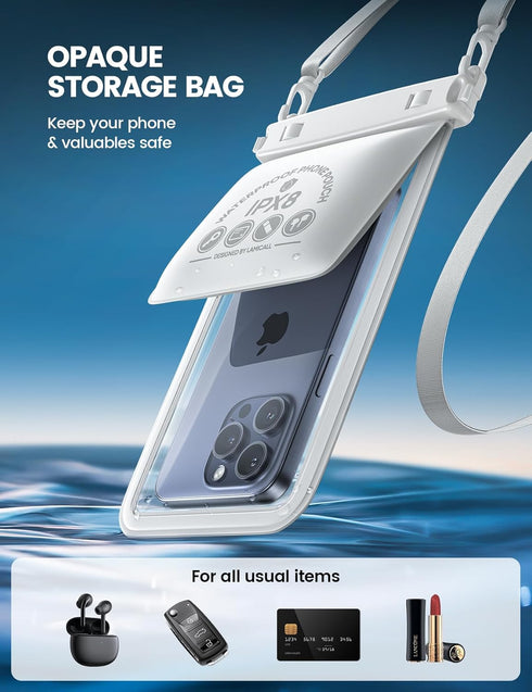 Lamcall Double Bag Waterproof Phone Pouch, IPX8 Case with Lanyard for iPhone 15/14/13 Pro/Pro Max/Plus, Galaxy 24/23/22