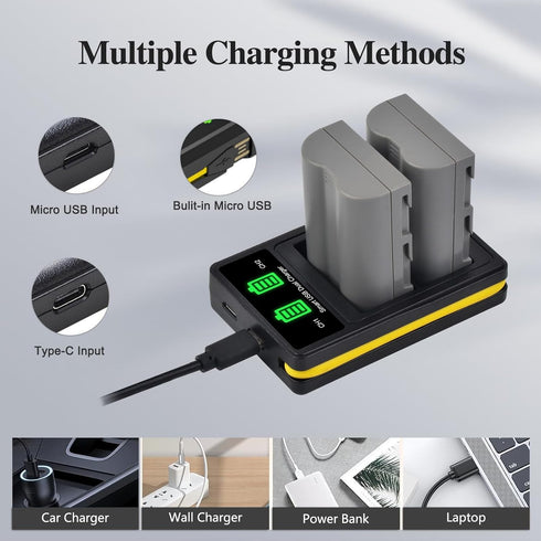 Hisewen EN-EL3e Battery 2-Pack, 2600mAh and LED Charger for Nikon D50, D70, D70s, D80, D90, D100, D200, D300, D300S,