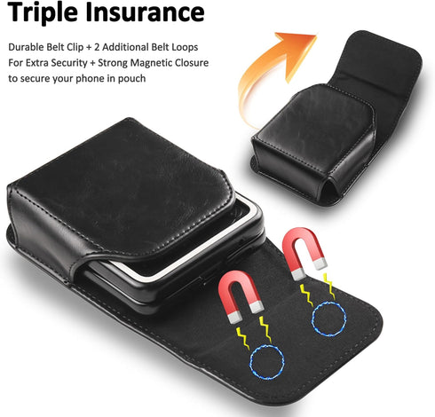 Shop Samsung Galaxy Z Flip 5/4/3 Holster Case, Leather Pouch with Belt Clip for Motorola Razr Plus - Black.