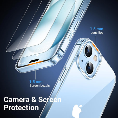 Designed for iPhone 15 Plus Case with 10 FT Military Grade Drop Protection, Not Yellowing, with 2 Pcs Tempered Glass