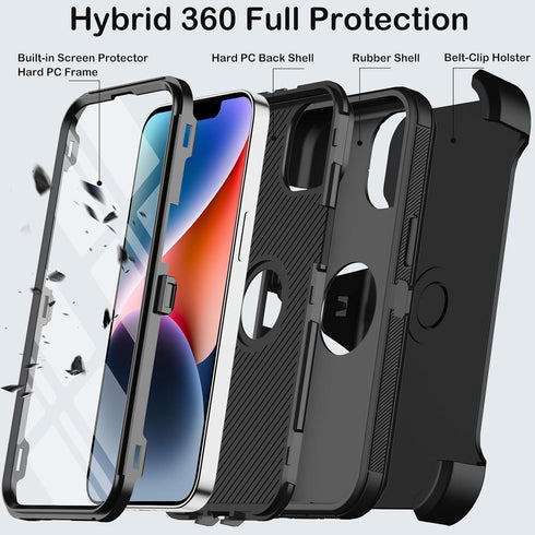 Shop iPhone 14 Plus Case (6.7") - Rugged Black Cover with Kickstand, Military Grade Shockproof Protection & Belt Clip