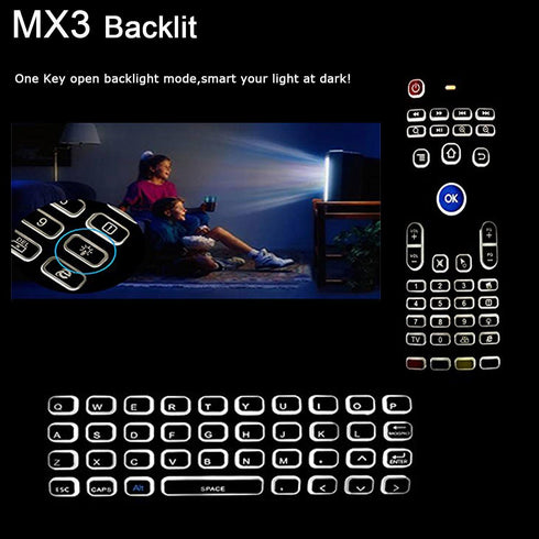 Air Mouse MX3 Pro Backlit Mini Keyboard Remote Control, Mini Wireless Keyboard & IR Learning Air Mouse
