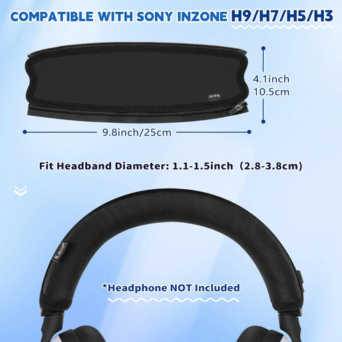 Headphone Headband Cover, INZONE H9 Headphone Band Cushion Compatible with Sony INZONE H3/ H5/ H7/ H9 Headphones, Thicker Sports Fabric Replacement Headband Cover Protector Pad (Black)