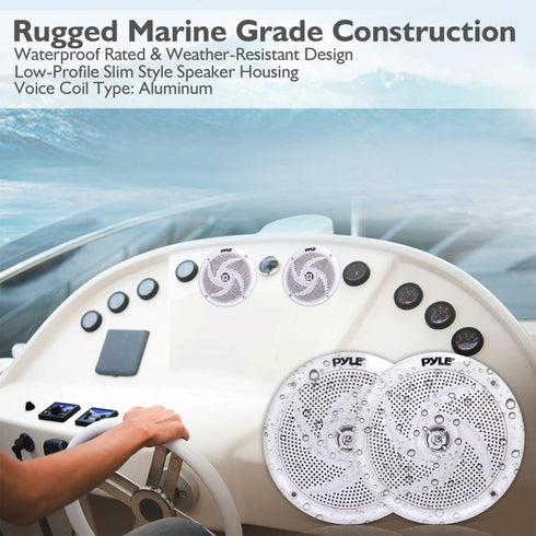 Pyle Marine Speakers - 5.25 Inch 2 Way Waterproof Outdoor Audio System, 180 Watt Power, 1 Pair, White