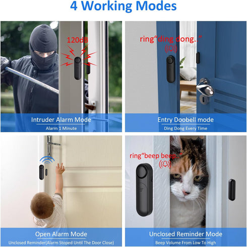 Door Alarm When Opened (2 Pack), 120dB Door and Window Open Sensor for Home Security/Kid Safety/Pool Safety, Sliding Front Door Opening Sensor Alert for Garage/Apartment/Business Office Entry,Black