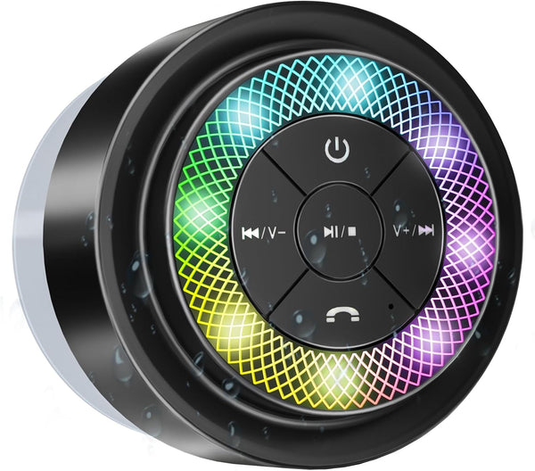ssouwao Bluetooth Shower Speaker, IP67 Waterproof Portable Speakers with Suction Cup, Lights Show,
