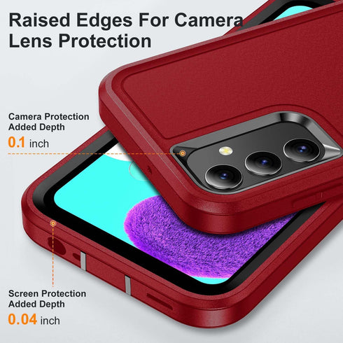 Galaxy A15 5G Case with Kickstand, 3-Layer Military Grade Protective Cover, Shockproof Silicone - Red/Black