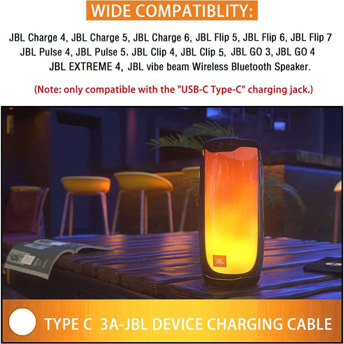 Hyacinyh 5FT USB Fast Charger Cable for JBL Flip 5, Flip 6, Flip 7, Charge 4, Charge 5, Charge 6, Pulse 4