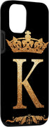 Initial K iPhone 13 Pro Case - Crown Phone Cover, Letter K Design, Stylish Protection for Your Mobile Device.