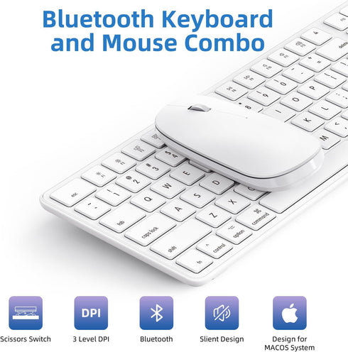 OMOTON Bluetooth Keyboard and Mouse Combo for Mac, Wireless Multi-Device Keyboard with Numeric Keypad (White)