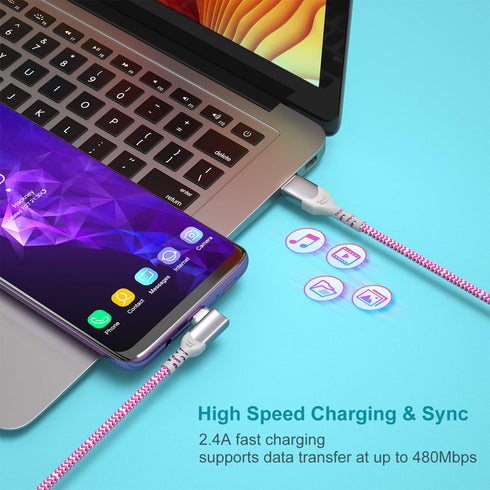 Pofesun 10ft USB C Charger Cable 3-Pack, Right Angle USB A to C, Fast Charging for Samsung Galaxy S24, Note 20, LG V50.
