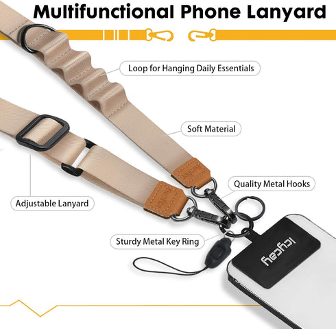 Icycay Phone Lanyard Crossbody, Champagne Gold Cell Phone Strap for Around The Neck Adjustable, Anti Theft Cute Lanyard