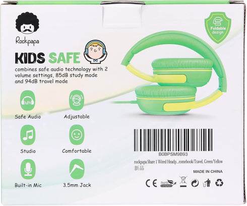 rockpapa Share 1 Kids Headphones Wired with Microphone & Share Port, 85dB/94dB Volume Limited, Cute Foldable