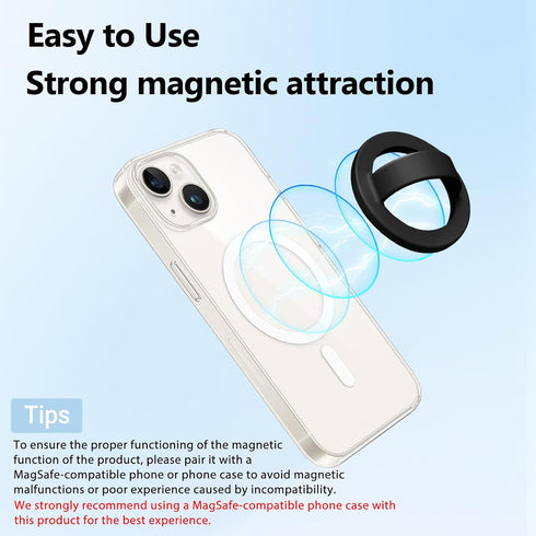 QxbBox Magnetic Silicone Ring Grip Phone Holder, Rotating Finger Loop Ring Grip Holder, Soft and Portable, Strong