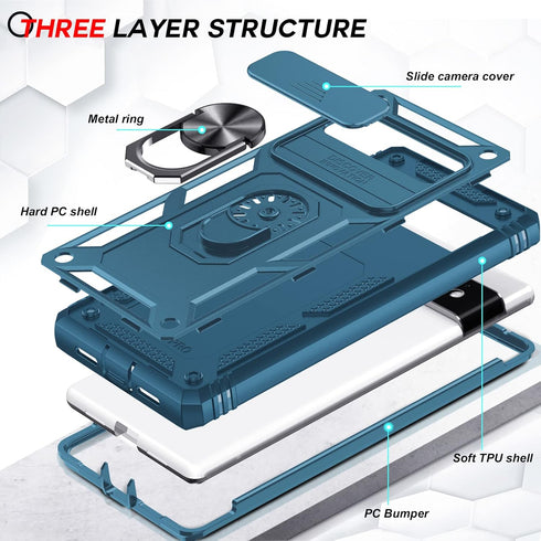 LeYi 6 6 360 for Pixel Pro Case, Google Pixel Pro with Slide Camera Cover, Full Body Military-Grade Phone Case
