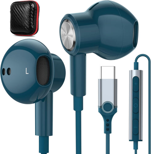 USB C Headphones for iPhone 15 Pro Max, HiFi Stereo Type C Earphones Magnetic Wired Earbuds with Microphone
