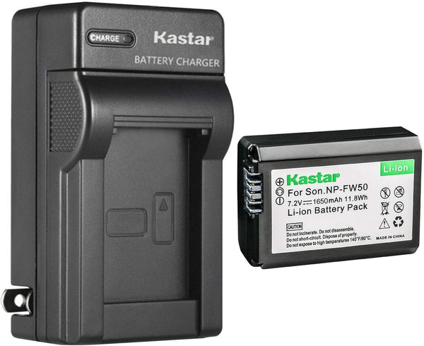Kastar NP-FW50 Battery & AC Charger for Sony ILCE-5000, a5000, ILCE-5100, a5100, ILCE-6000, a6000