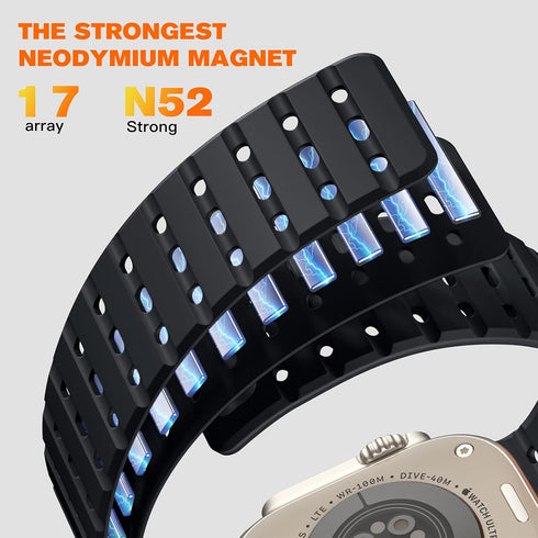 Compatible with Apple Watch Ultra 2/Ultra Band, 49mm/45mm/44mm/42mm, Magnetic Silicone Rugged Sport Watchband