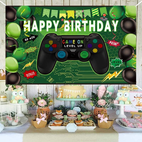 Video Game Theme Happy Birthday Backdrop - Photography Background for Kids Boys Party Decorations and Props