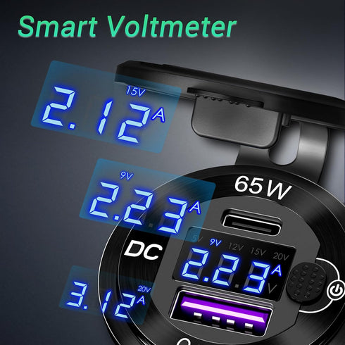 83W 12 Volt USB Outlet Built-in Boost USB C Laptop Car Charger: Ouffun 65W PD3.0 and 18W QC3.0 Car USB Port