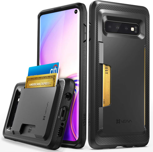VENA Galaxy S10 Wallet Case - vSkin Slim Credit Card Holder Case Cover Designed for Samsung S10 - Black