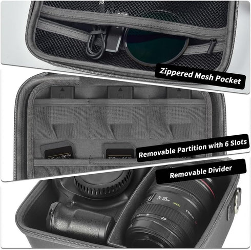 T7 R50 R100 R10 R5 R6 R8 6 Comecase Hard Camera Case for Canon EOS Rebel Mark II, DSLR Mirrorless Camera Bag with Slots