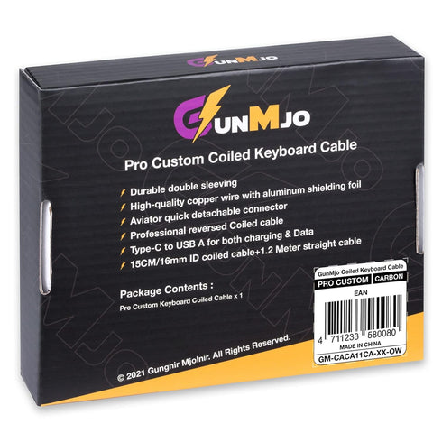 GUNMJO Pro Custom Coiled USB C Cable, 1.5M, Carbon Black, for Gaming Keyboards, Double-Sleeved, Detachable Metal