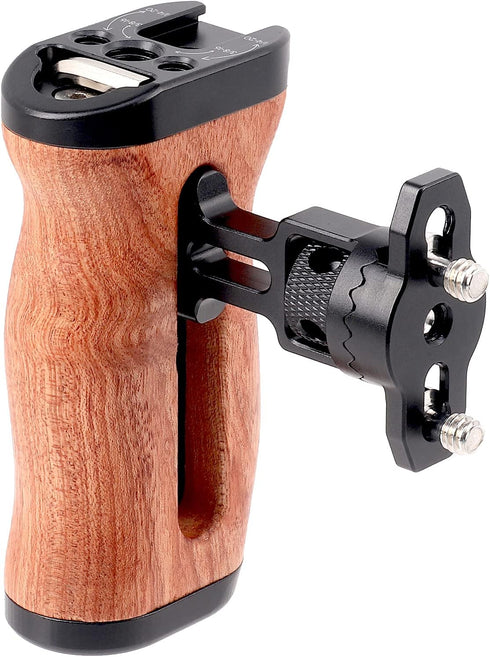 FocusFoto Wooden Side Handle Grip Left/Right Handgrip with 1/4"-20 & 3/8"-16 & Cold