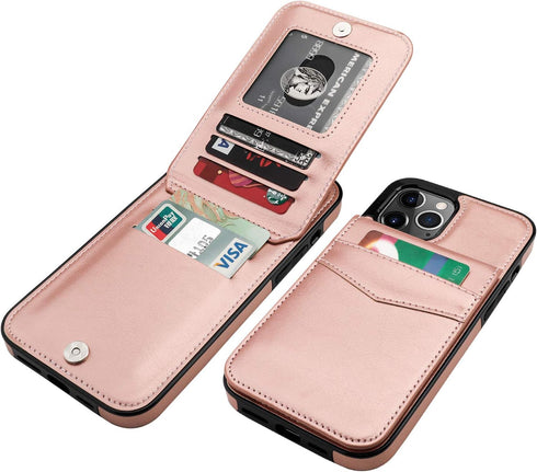 KIHUWEY Wallet Case for iPhone 12 Pro Max, Credit Card Holder, Premium Leather Magnetic Clasp, Rose Gold