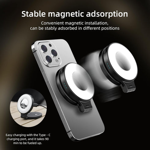Magnetic Selfie Light for MagSafe, LED Ring Fill Light for iPhone, Portable Rechargeable Clip on Light for Selfie