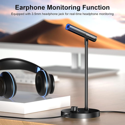 Aokeo USB Desktop Microphone, Computer Microphone for PC with Noise Cancellation & Click to Mute Function