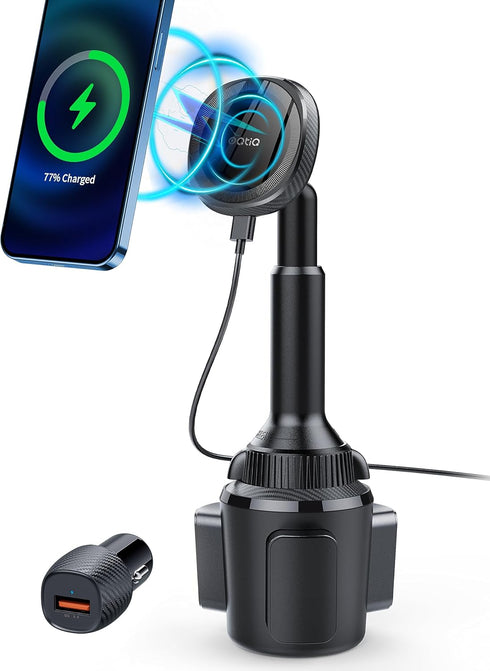 OQTIQ for MagSafe Cup Holder Wireless Car Charger Mount, Magnetic Phone Charger with Heat-Dissipating System for iPhone