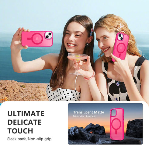 BENTOBEN Hot Pink Case for iPhone 15, Translucent Matte Magnetic Cover Compatible with MagSafe
