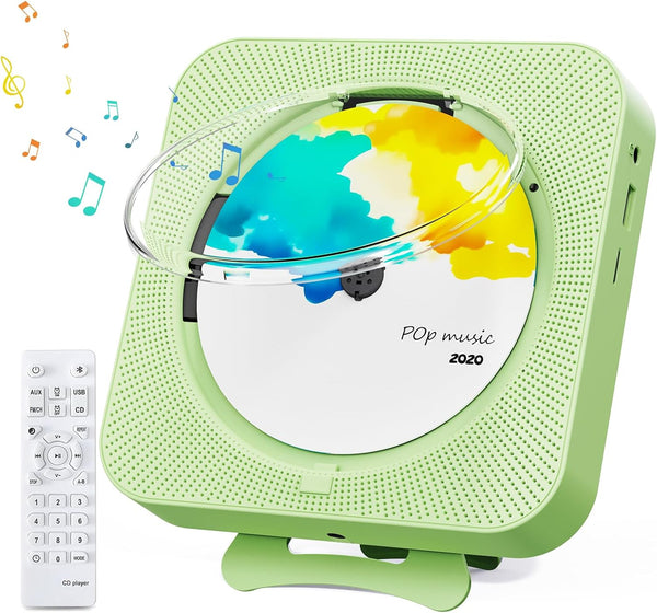 Portable CD Player with Bluetooth, Desktop Speakers for Home, Remote Control, LED Display, Supports CD/FM