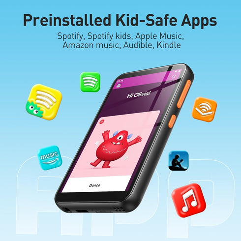AGPTEK 80GB MP3 T07S 4'' 512GB, Player for Kids with Bluetooth and WiFi, Music Player with Parental Controls, Spotify