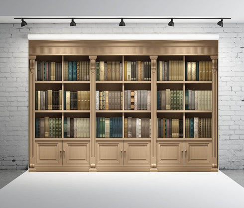 BELECO 5x3ft Fabric Vintage Wooden Bookshelf Backdrop Library Study Living Room Bookcase Books Background for Video