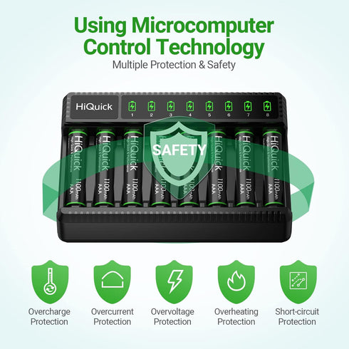 HiQuick (8 Pack), 1.2V 1100Mah 8 Rechargeable AAA Batteries Ni-MH Low Self Discharge & Pre-Charged AAA Batteries