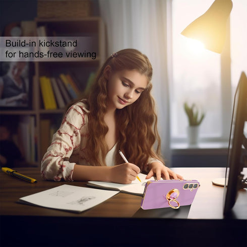 Samsung Galaxy S23 FE Case with Screen Protector, Magnetic Kickstand, 360° Rotation Ring Holder, Purple