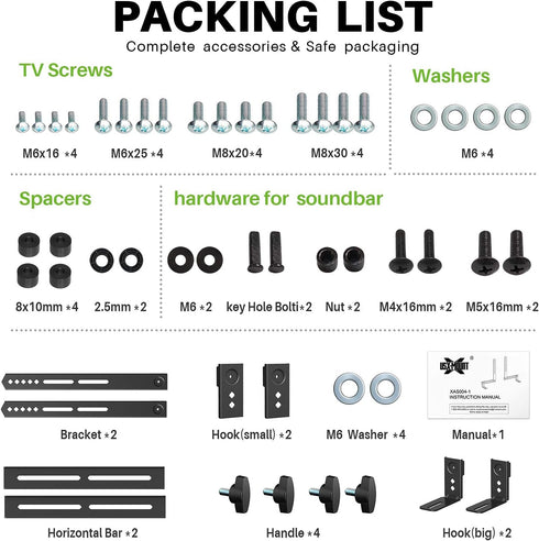 USX MOUNT Soundbar Mount for TV, Sound Bar Mount Up to 13.2 lbs, Two Removable and Lockable Hooks for Back or Bottom