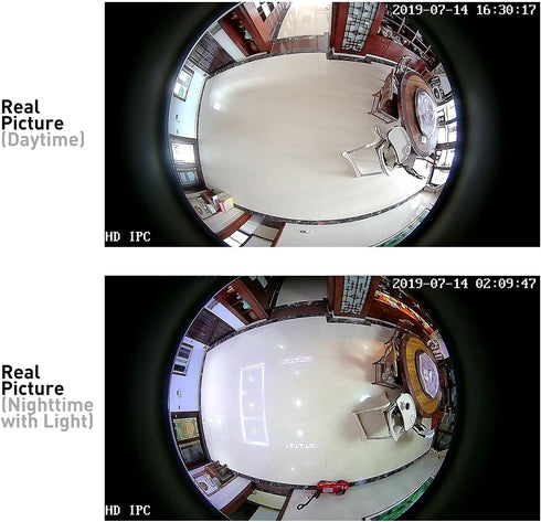 REVOTECH Mini Fisheye Security IP Camera, HD 3MP Indoor Camera with 1.44mm Lens, 180 Degree Wide Angle P2P Remote View