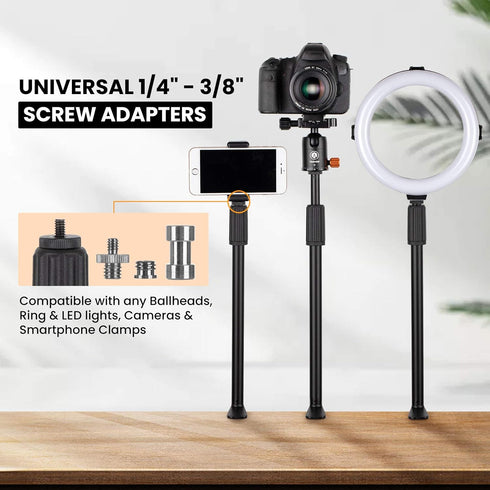 TARION Desktop Light Stand with 1/4" 3/8" Screws, Adjustable 14-25in for Ring Light, Photography, Virtual Meetings