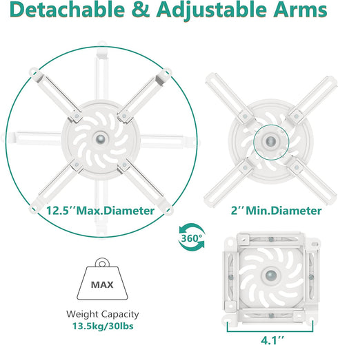 WALI Projector Ceiling Mount, Universal Low Profile with Retractable Arms and Multiple Adjustment Function (PM-002-W),